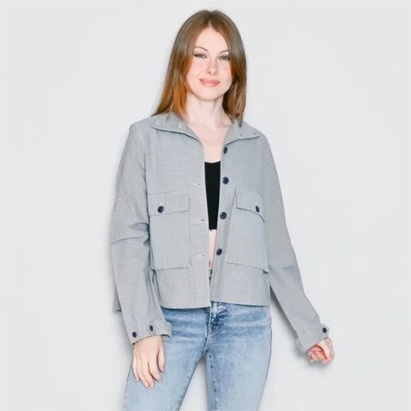 THE GREAT. Blue Railroad-Stripe Swing Jacket Utility Jacket - Picture 1 of 12